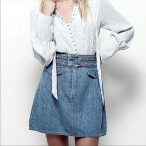 Free People Braided Waist High Waist Denim Miniskirt Size 12